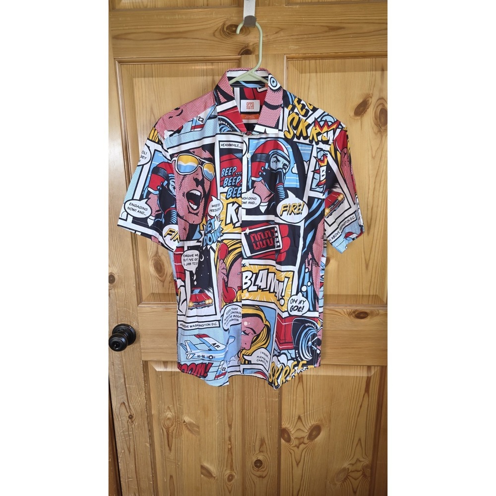 Opposuits Men's "Comic Strip" Shirt Short Sleeves Size 15.6 Tailored Fit